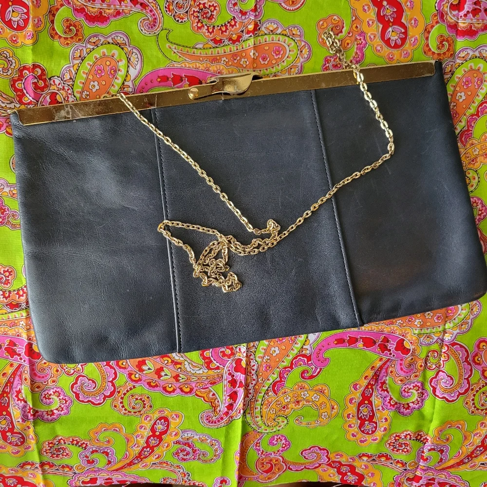 Vintage Etra Blue Leather Clutch Handbag ~ Purse ~ MCM ~ Hidden Chain Strap